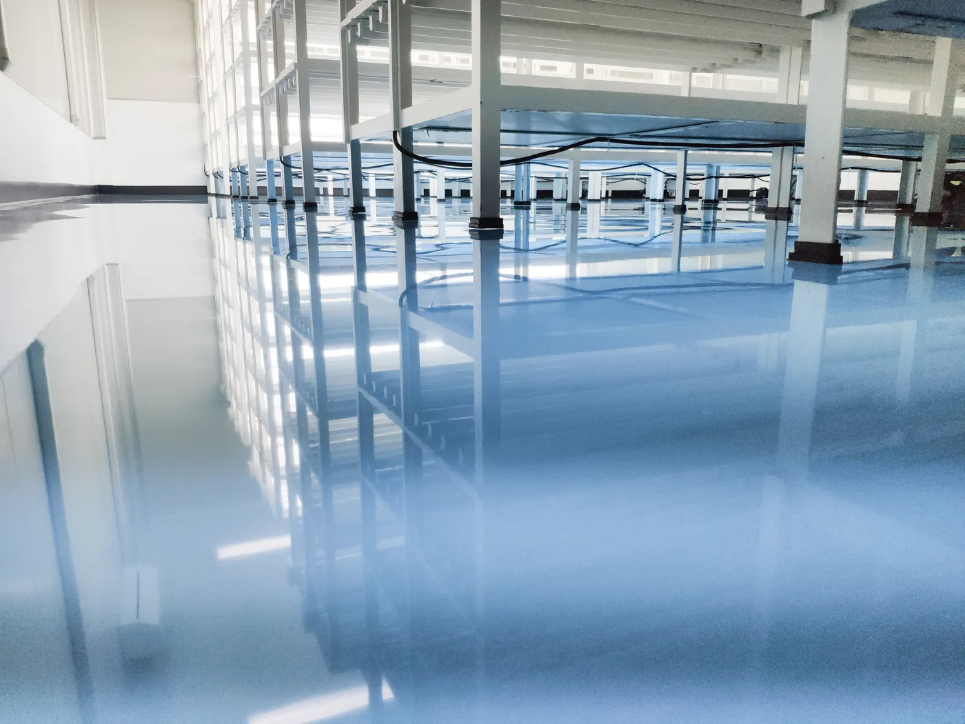 Blue industrial epoxy floor coating Tampa
