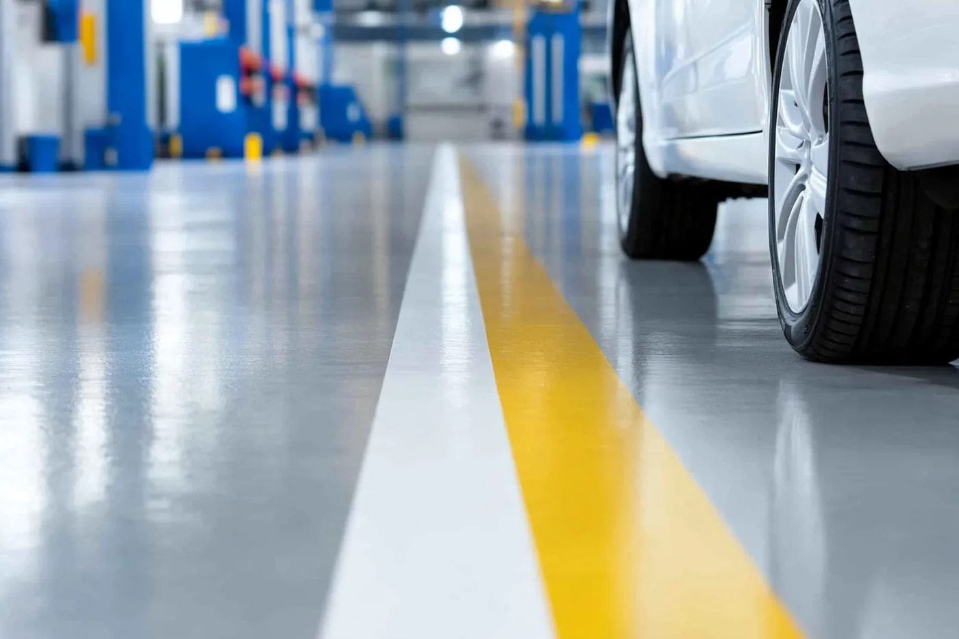 Residential garage with glossy epoxy floor coating in Tampa